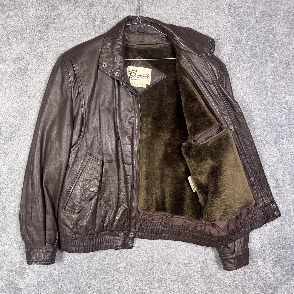 Bermans Leather Jacket Mens 40 Bomber Fight Motorcycle Moto Racer Cafe Fur Lined